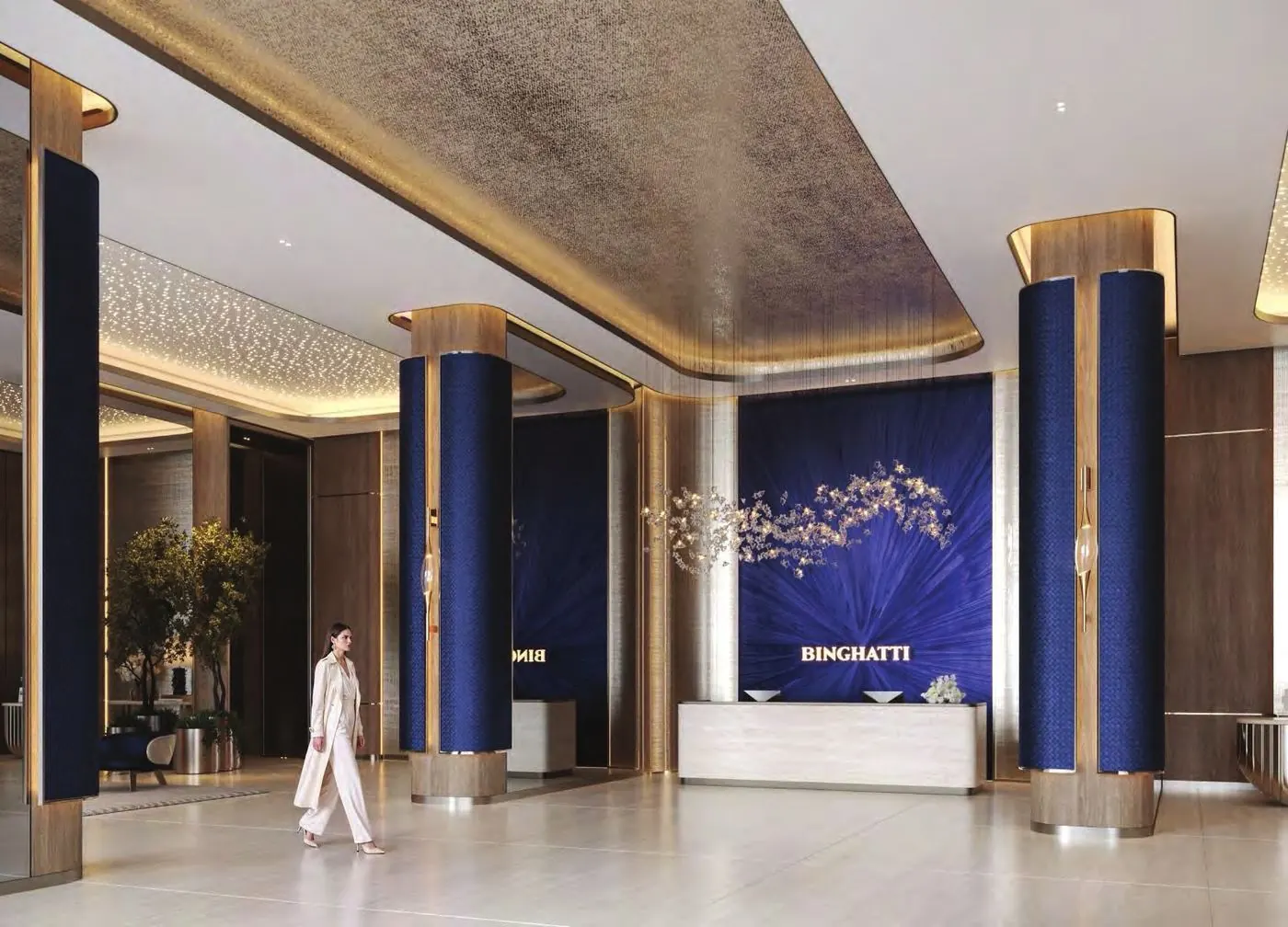 Double-height lobby with constellation ceiling, developer render