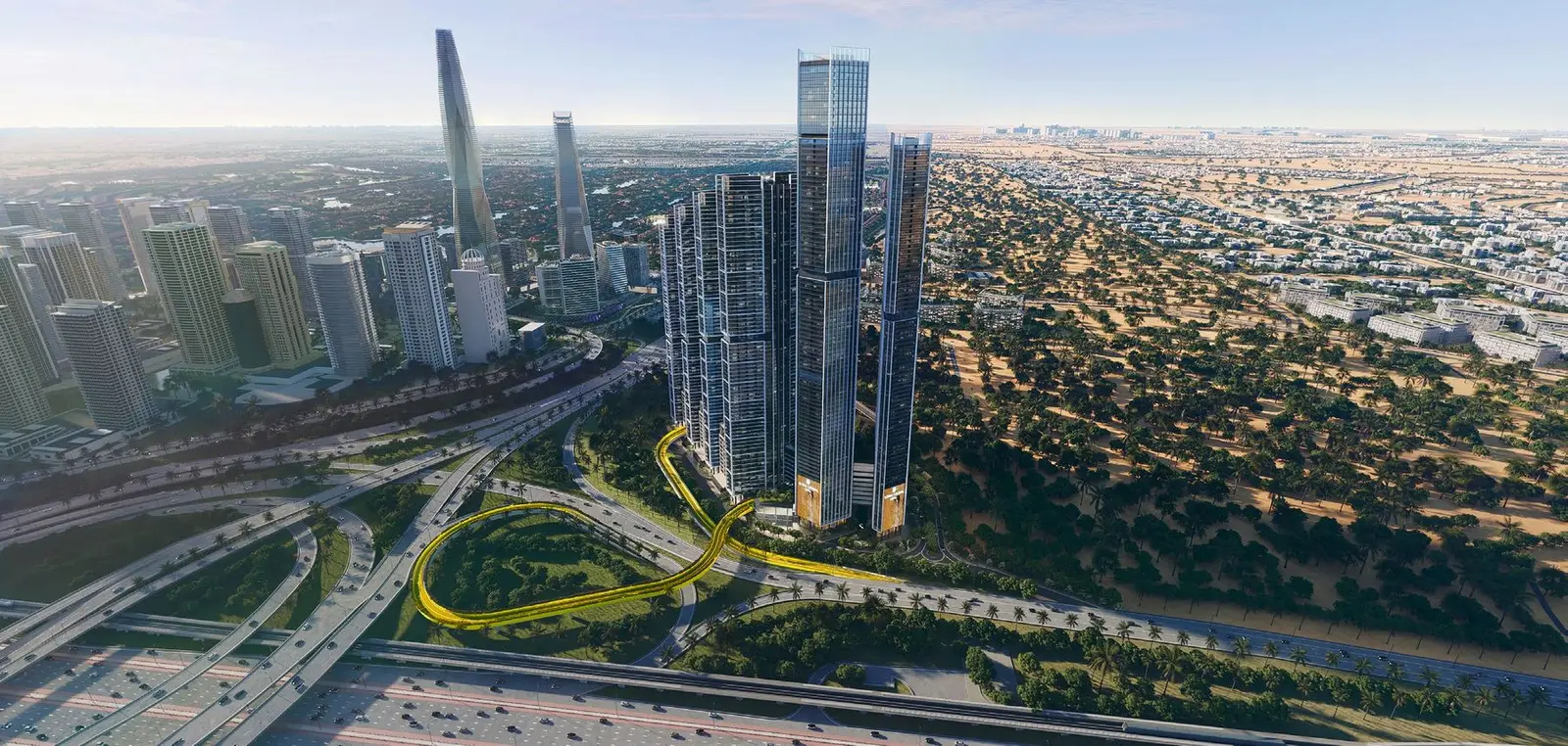Sobha Central, six towers on Sheikh Zayed Road, developer render