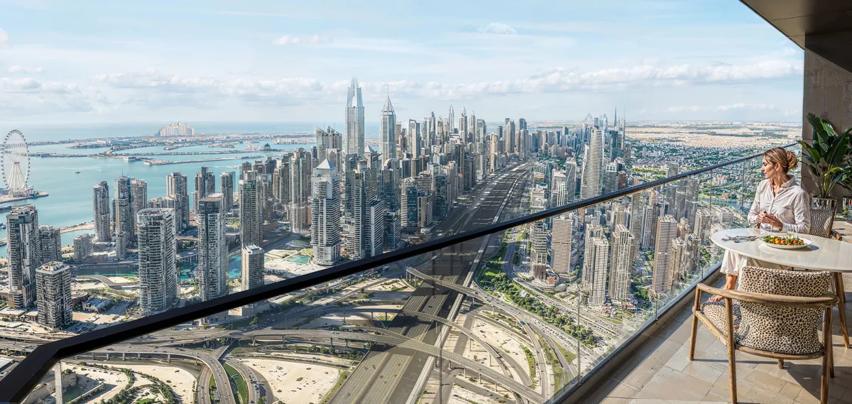 View from a Sobha Central balcony towards Dubai Marina, developer render