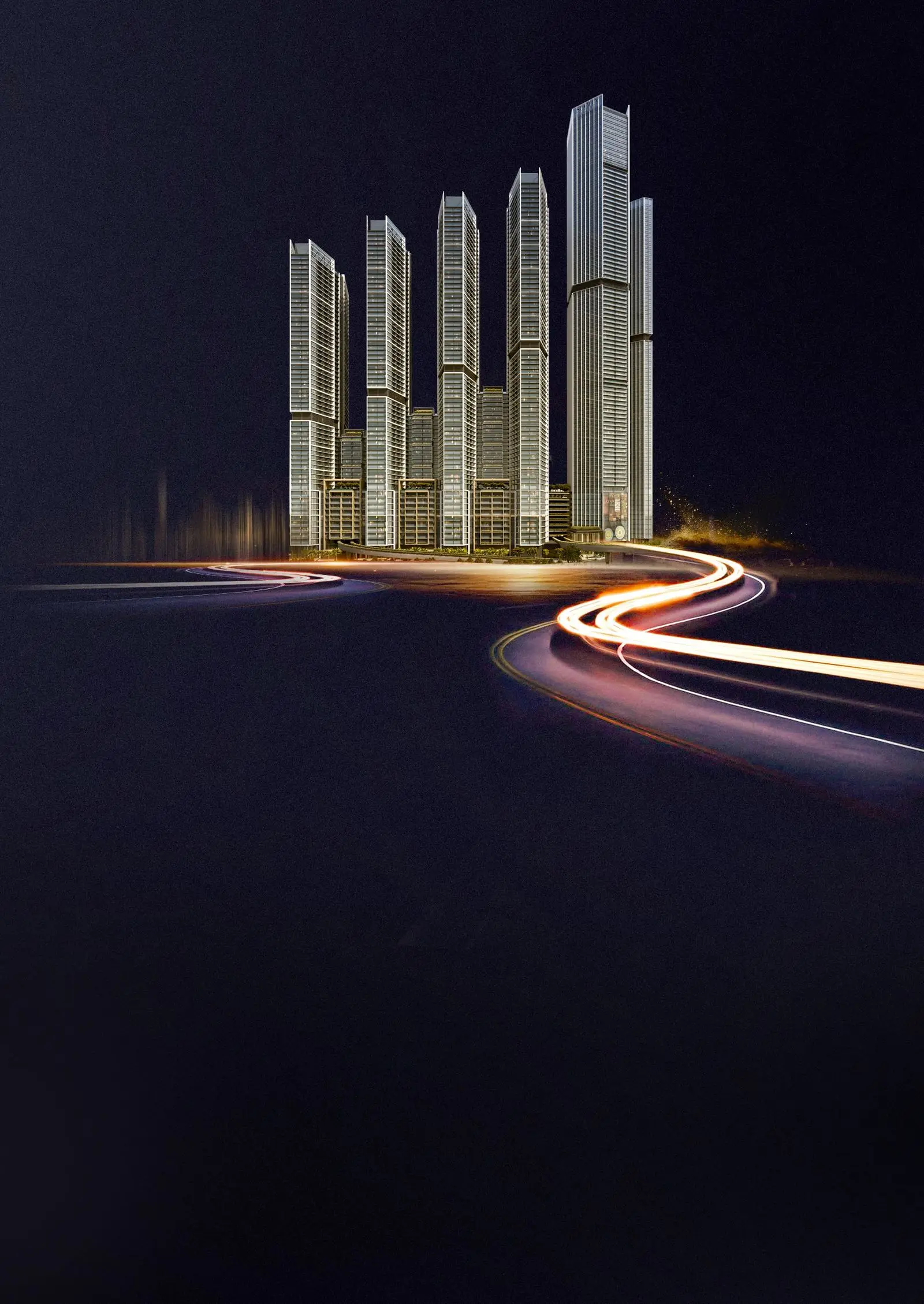 Sobha Central towers lit at night, developer render